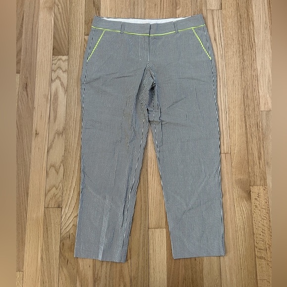 J Crew Women’s Gray Cream seersucker Striped skimmer pant city fit Neon Trim 6 - Picture 7 of 7